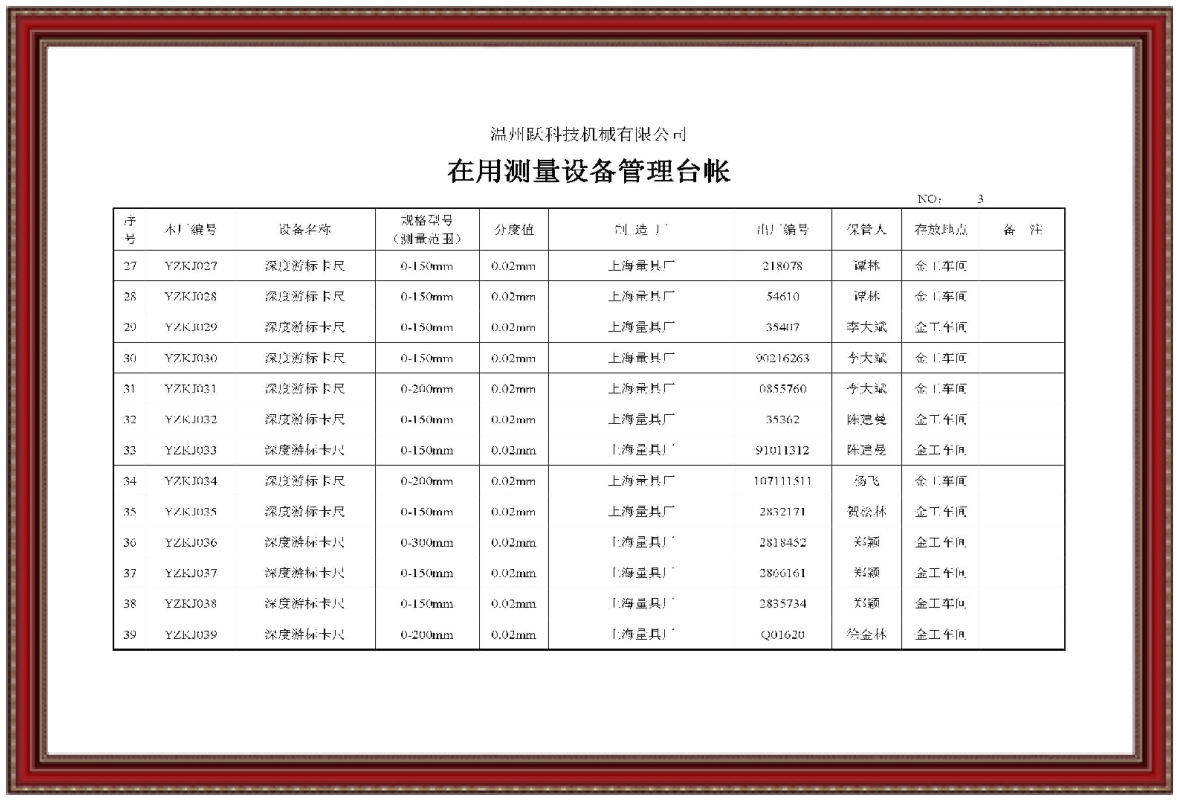 在用測量設備管理臺賬3