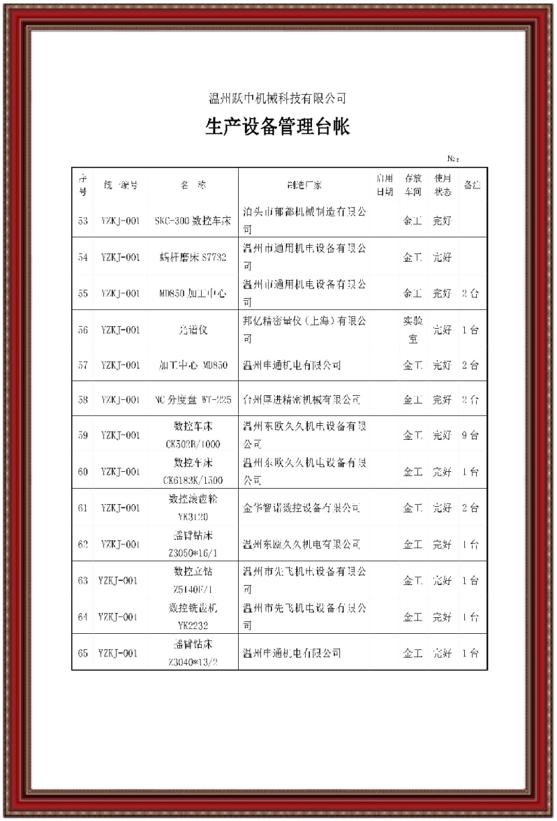 生產設備管理臺賬4